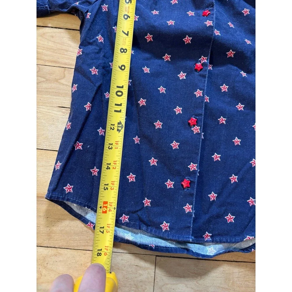 Vtg OshKosh B'gosh Blue Red Star Print Button Down Shirt Size 6 USA patriotic